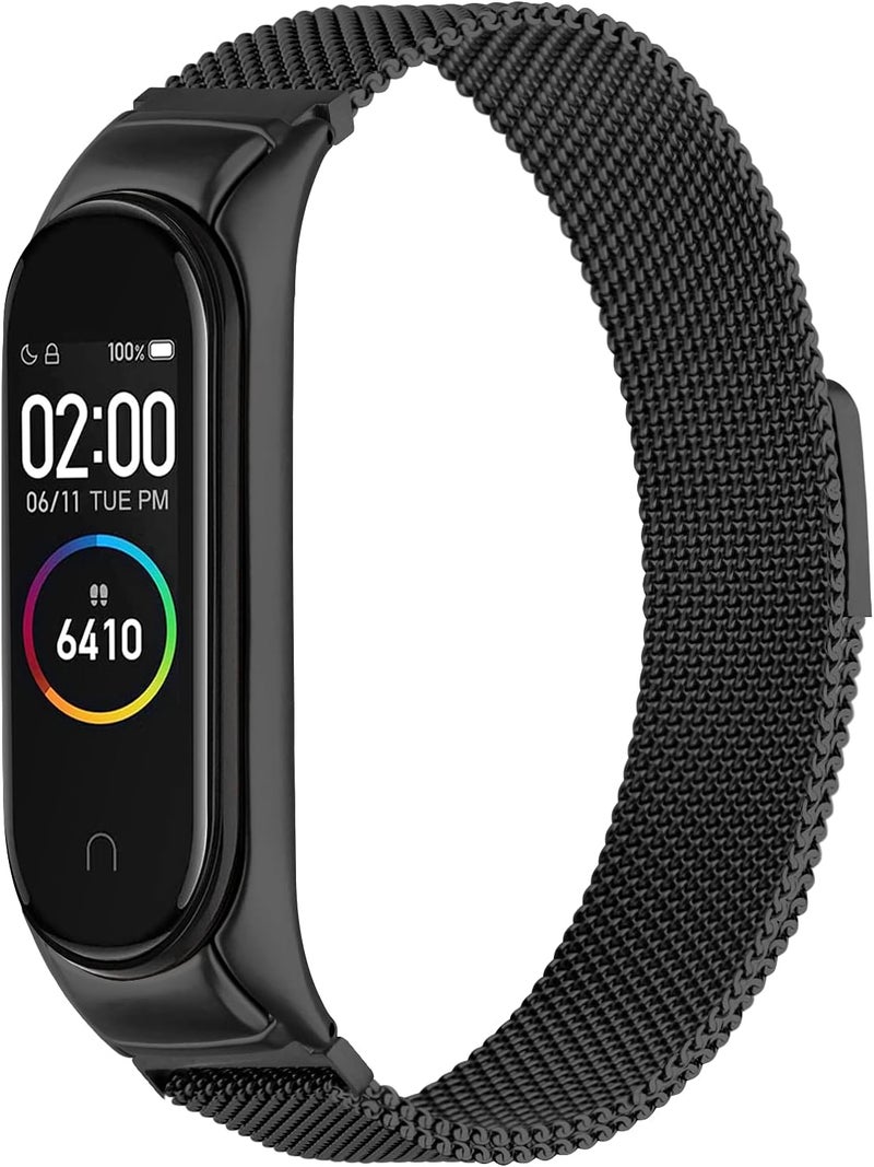 Mugust Stainless Steel Metal Magnet Strap Compatible With Xiaomi Mi Band 4/3, Replacement Bracelet for Mi Smart Band 4, Women Men (Black), Classic - Image 1