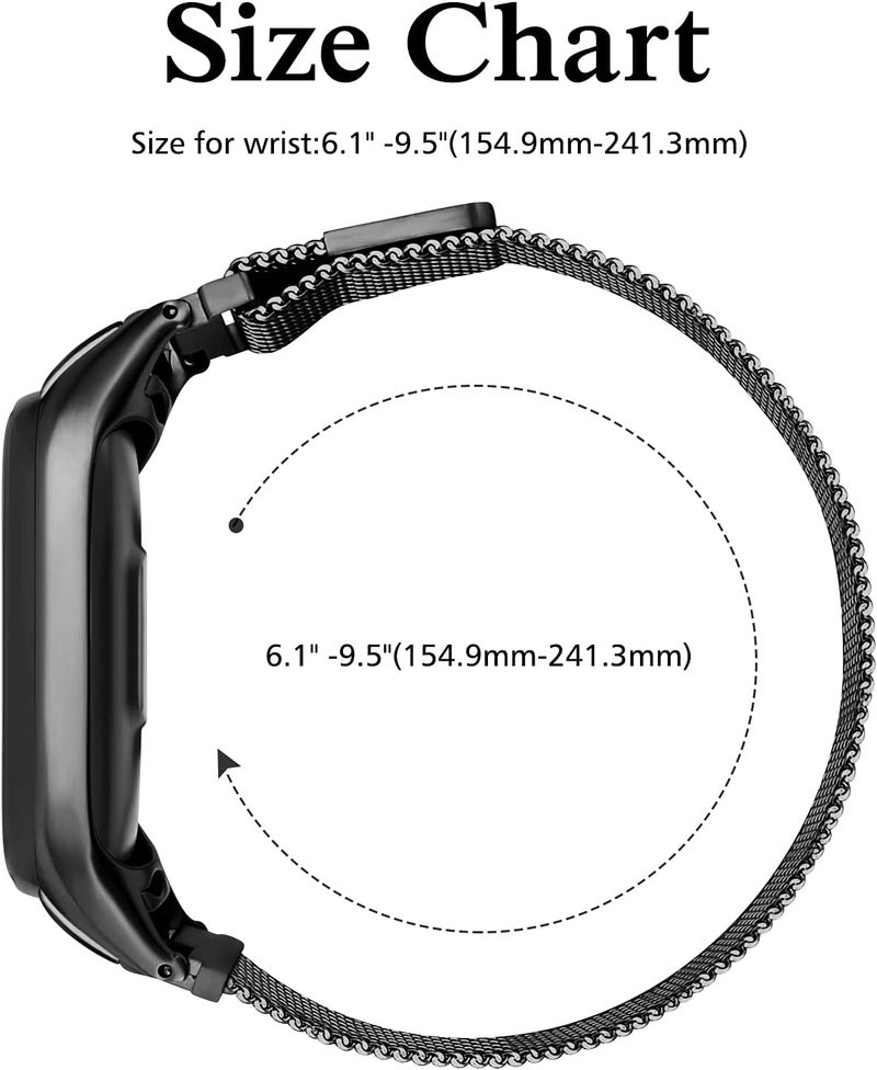 Mugust Stainless Steel Metal Magnet Strap Compatible With Xiaomi Mi Band 4/3, Replacement Bracelet for Mi Smart Band 4, Women Men (Black), Classic - Image 3