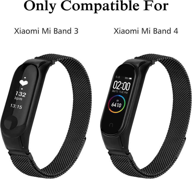 Mugust Stainless Steel Metal Magnet Strap Compatible With Xiaomi Mi Band 4/3, Replacement Bracelet for Mi Smart Band 4, Women Men (Black), Classic - Image 4