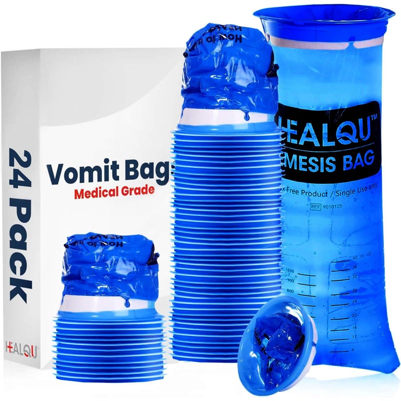 HEALQU Hospital Vomit Bags 24 Pack 1000ml Car Throw Up Bag for Airsick Travel Motion Sickness Leak Resistant Medical Grade Puke Bag Disposable Barf Bags Throw Up Nausea - Image 3