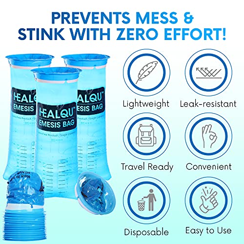 HEALQU Hospital Vomit Bags 24 Pack 1000ml Car Throw Up Bag for Airsick Travel Motion Sickness Leak Resistant Medical Grade Puke Bag Disposable Barf Bags Throw Up Nausea - Image 5