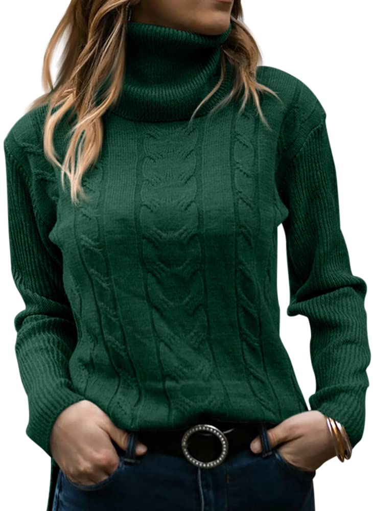 Langwyqu Womens' Turtleneck Long Sleeve Cable Knit Sweaters - Image 1