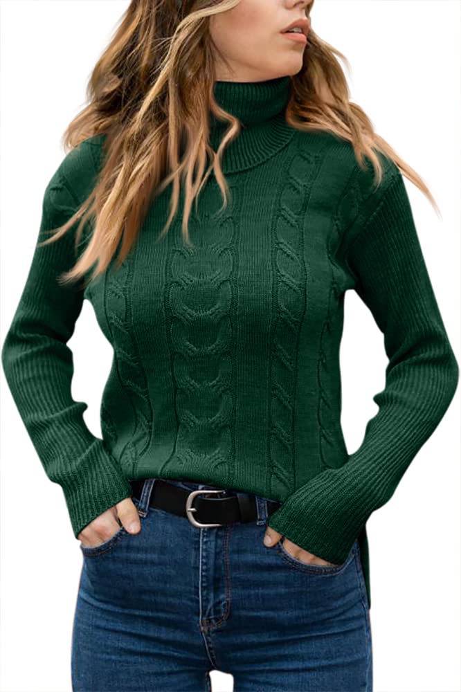 Langwyqu Womens' Turtleneck Long Sleeve Cable Knit Sweaters - Image 2