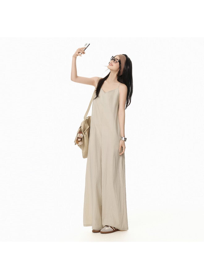 EPTISON بدلة نسائية بدون أكمام 2025 صيف جديد أسلوب كسول على شكل حرف V لون سادة فضفاضة عالية الجودة بأرجل واسعة - Image 2