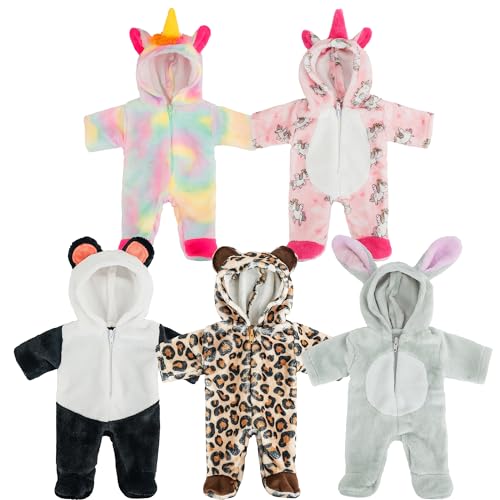 SMILESSKIDDO Baby Doll Clothes 5 Sets Super Soft Animal Styling Dolls Outfits Jumpsuits for 14 to 18 Inch New Born Babydoll Baby Doll Accessories Clothes for 14 16 18 Inch - Image 1