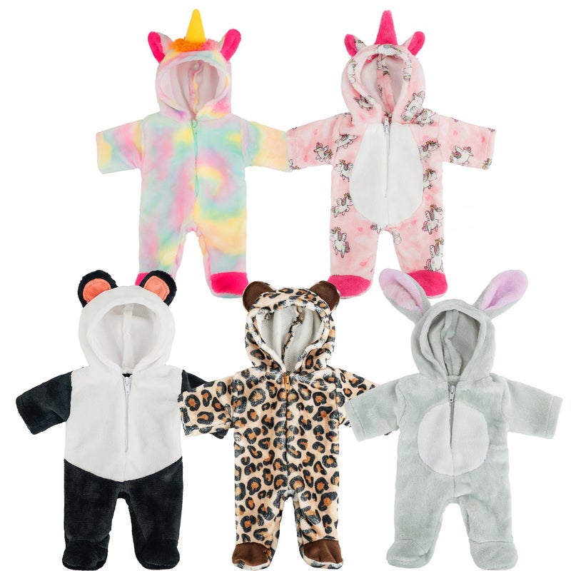 SMILESSKIDDO Baby Doll Clothes 5 Sets Super Soft Animal Styling Dolls Outfits Jumpsuits for 14 to 18 Inch New Born Babydoll Baby Doll Accessories Clothes for 14 16 18 Inch - Image 3
