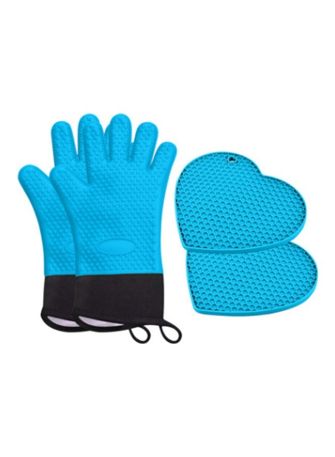 NIBEMINENT 2-Pair Heart-Shaped Silicone Honeycomb and Placemat Glove Set Blue/Black  - Image 1