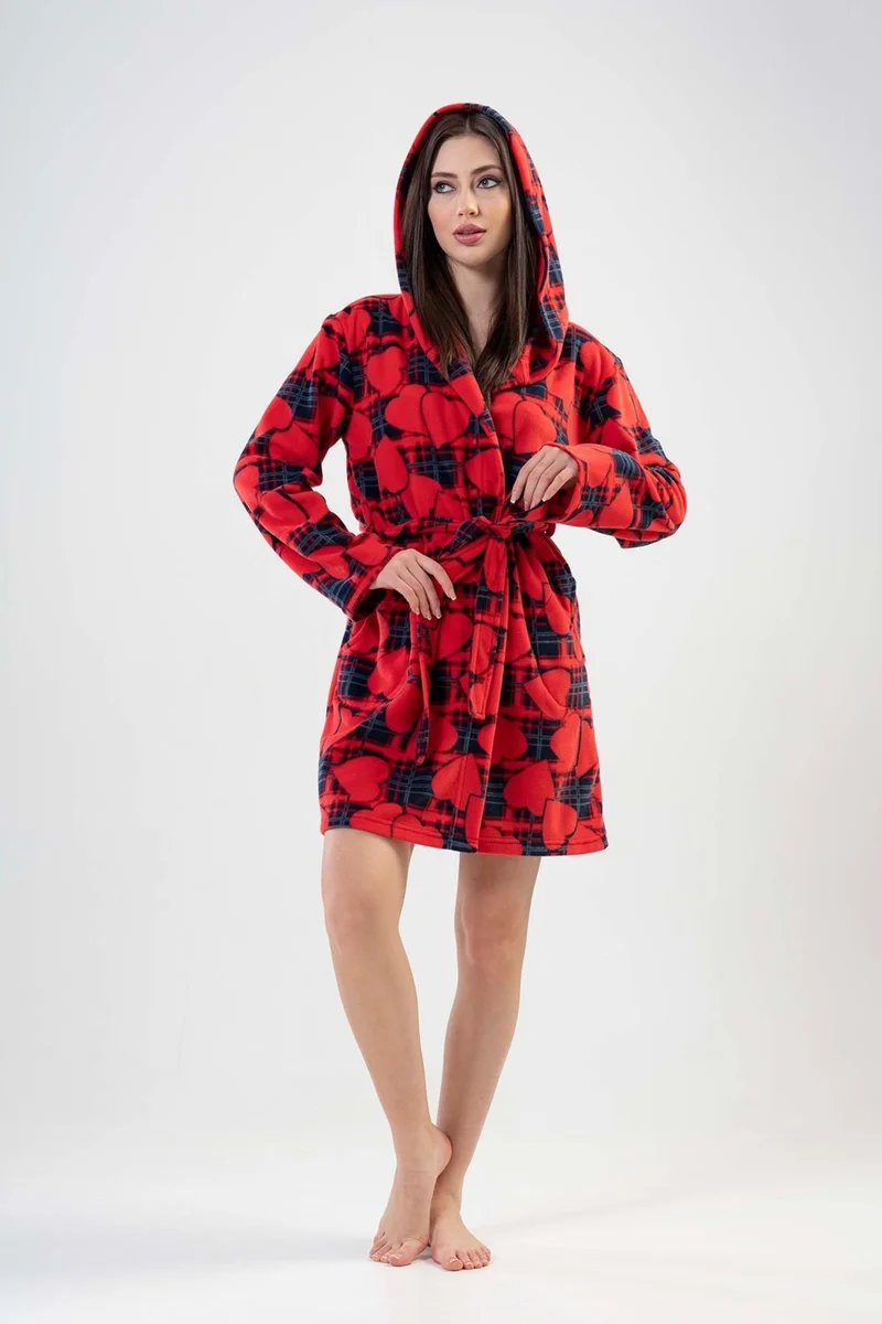 فينيتا Women's Short Red Fleece Dressing Gown 201014-0186