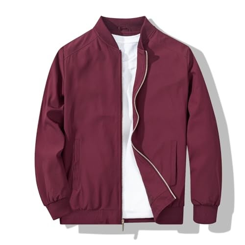XiaoYouYu Men's Bomber Jacket Fashion Stylish Lightweight Windbreaker Spring Fall Casual Jackets for Men Red Large - Image 1