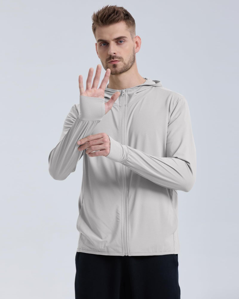 Locachy Men's UPF 50+ Sun Protection Outdoor Lightweight Full Zip Hoodie Jacket Long Sleeve Fishing Hiking Performance Shirt Light Grey L - Image 3