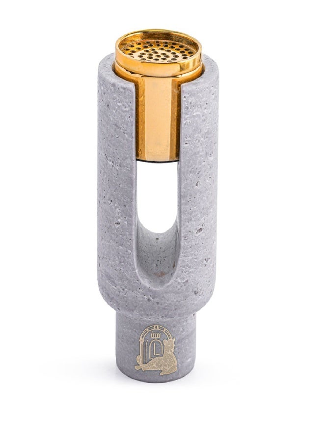 Layers Ofra White/Grey Travertine Mini Incense Burner Holder – Natural Marble with Golden Burner - Image 3
