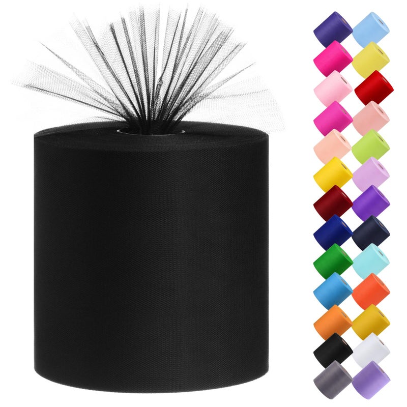 Tulle Fabric Roll 6 by 200 Yards 600FT Tulle Organza Fabric Spool for DIY Tutu Skirt Baby Shower Decor Wedding Backdrop Crafts Birthday Party Supplies Black