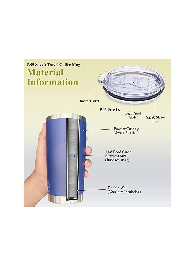 Zaboon Travel Coffee Mug 600Ml Insulated Double Walled Tumbler 20Oz Stainless Steel Tea Water Cup Reusable Car Cups With 4 Extra Accessories Best Gift For Hot And Cold Drinks (Light Pink) - Image 4