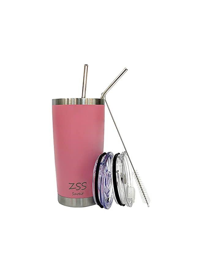 Zaboon Travel Coffee Mug 600Ml Insulated Double Walled Tumbler 20Oz Stainless Steel Tea Water Cup Reusable Car Cups With 4 Extra Accessories Best Gift For Hot And Cold Drinks (Light Pink) - Image 2