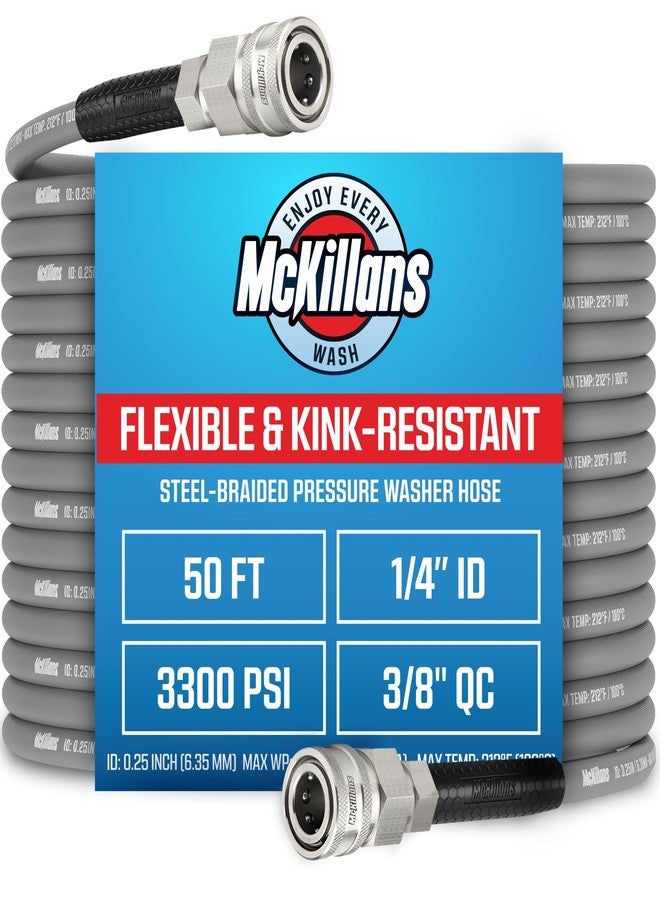 McKillans® QC Installed Pressure Washer Hose 50 ft - Flexible & Kink-resistant - Steel-Braided & Durable- 3/8" QC Pre-Installed Stainless Steel - Power Washer Hose - High Pressure 1/4" Inner Diameter - Image 1