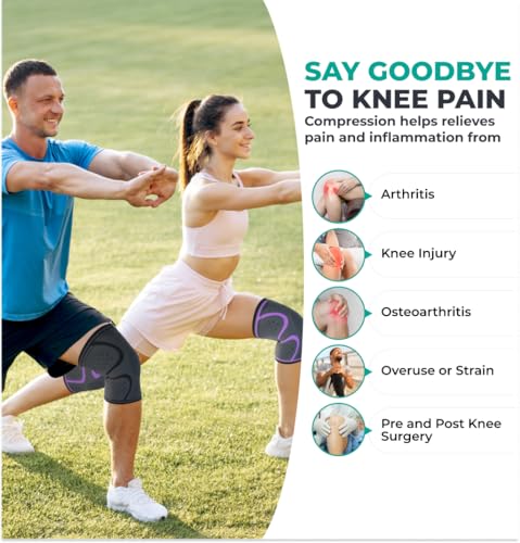 Modvel Compression Knee Brace for Women & Men - 2 Pack Knee Brace for Women Running Knee Pain, Knee Support Compression Sleeve, Workout Sports Knee Braces for Meniscus Tear ACL & Arthritis Pain Relief - Image 2