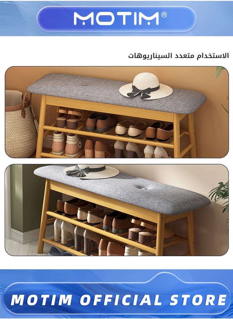 Motim Shoe Storage Bench Bamboo Entryway Bench Upholstered Bench with Flip Shoe Rack with Hidden Storage Compartment  - Image 4
