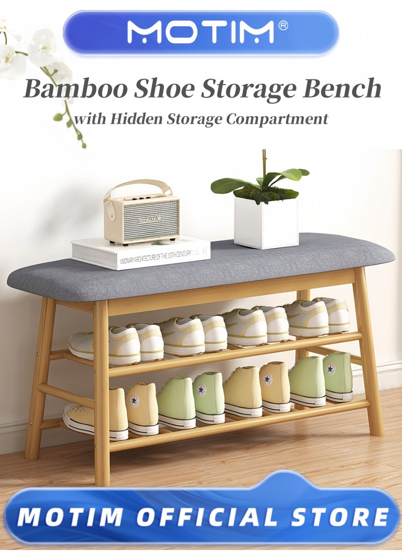 Motim Shoe Storage Bench Bamboo Entryway Bench Upholstered Bench with Flip Shoe Rack with Hidden Storage Compartment  - Image 1
