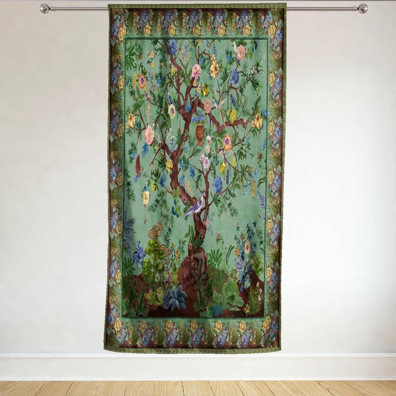 HMS Happy Memories Rod Pocket Door Curtains Thermal Insulated Room Darkening Curtains Blackout Floral Style Drapes Window Curtain 1 Panel for Living Room Bedroom Kitchen(Green Tree of Live 52" x 84") - Image 2