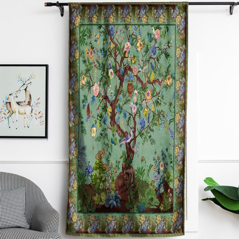 HMS Happy Memories Rod Pocket Door Curtains Thermal Insulated Room Darkening Curtains Blackout Floral Style Drapes Window Curtain 1 Panel for Living Room Bedroom Kitchen(Green Tree of Live 52" x 84") - Image 1