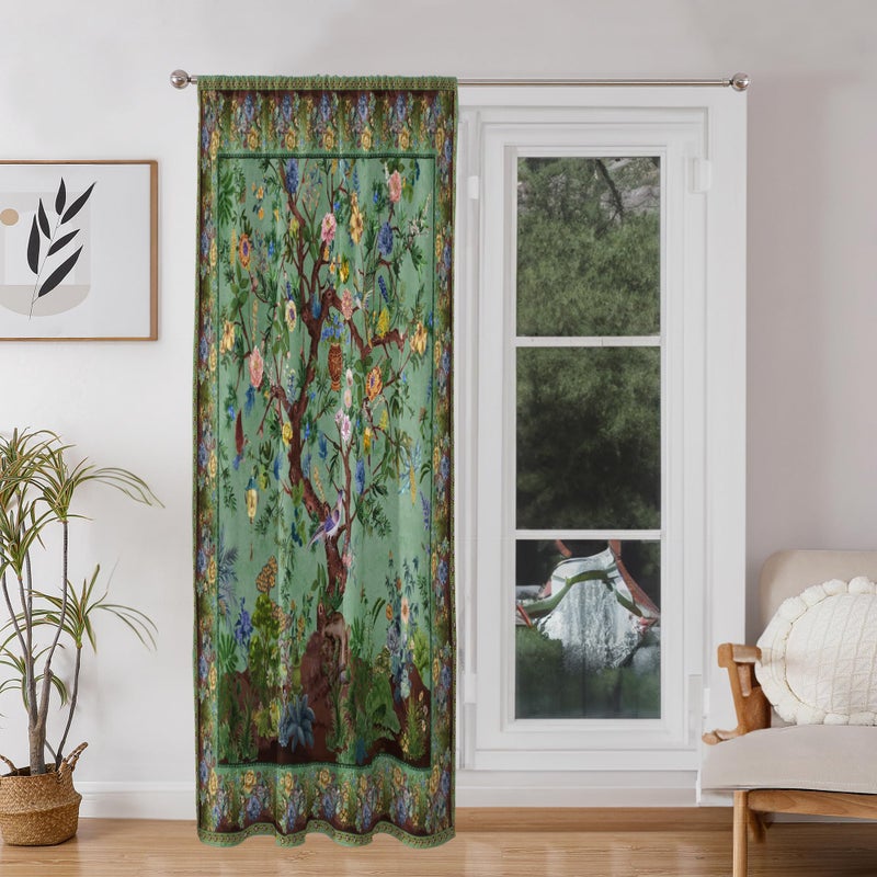 HMS Happy Memories Rod Pocket Door Curtains Thermal Insulated Room Darkening Curtains Blackout Floral Style Drapes Window Curtain 1 Panel for Living Room Bedroom Kitchen(Green Tree of Live 52" x 84") - Image 4