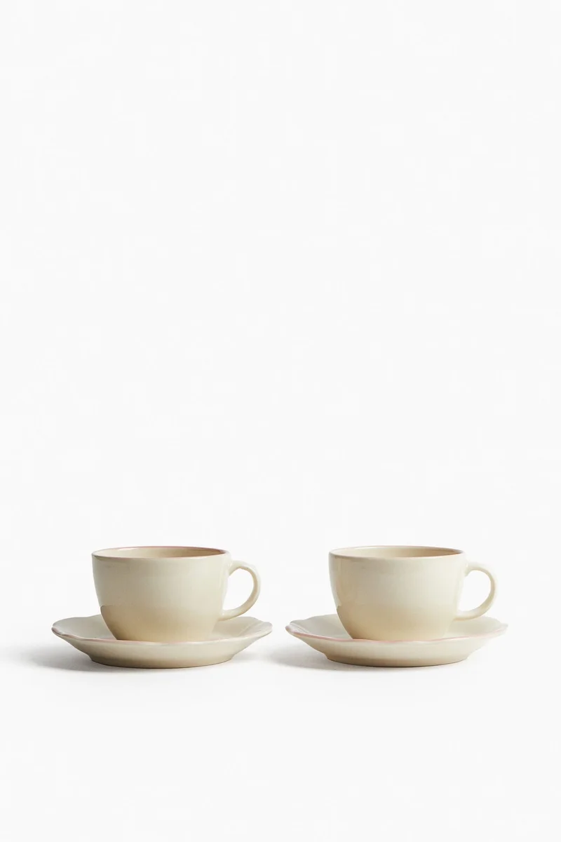 H&M 2-pack stoneware cup and saucer