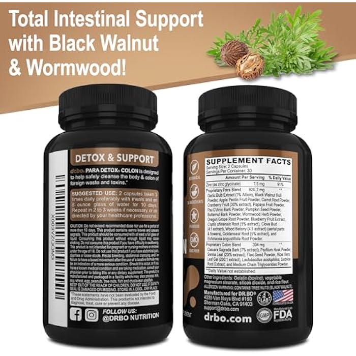 dr.bo Colon Cleanse Pills Body Detox - Intestinal Guard Cleanser for Stomach - Natural Weight Flush Cleaner Supplement Complex, Women Men Kids, Herbal Wormwood Black Walnut Clove - Gut Loss Health Capsules - Image 4