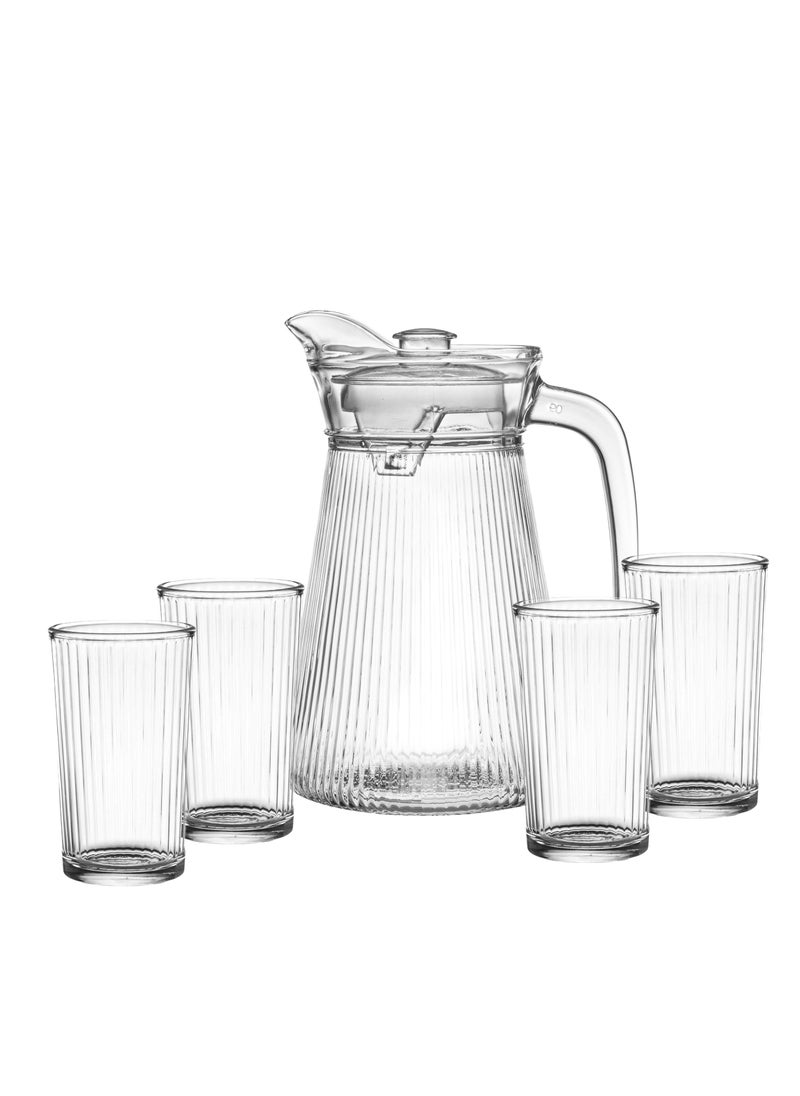 Green Apple A set of glass jars and cups, 5 pieces, 1 jar with a lid + 4 glasses  - Image 1