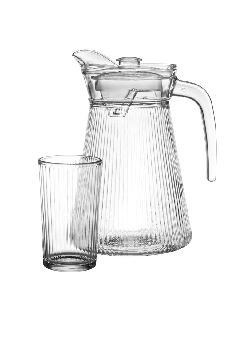 Green Apple A set of glass jars and cups, 5 pieces, 1 jar with a lid + 4 glasses  - Image 2