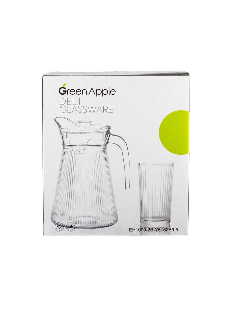 Green Apple A set of glass jars and cups, 5 pieces, 1 jar with a lid + 4 glasses  - Image 4