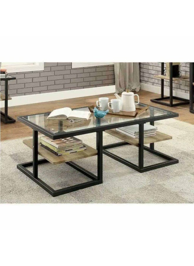 هومزمارت طاولة قهوة معدن وزجاج اسود - 120×45×45 سم  - Image 1
