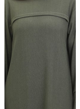 Sefa Merve Bürümcük Fabric Front Striped Tunic 5105-04 Khaki  - Image 4