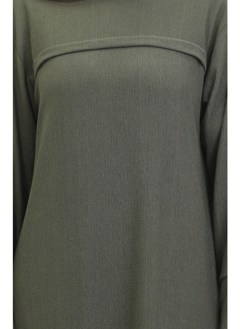 Sefa Merve - Bürümcük Fabric Front Striped Tunic 5105-04 Khaki - Image 1