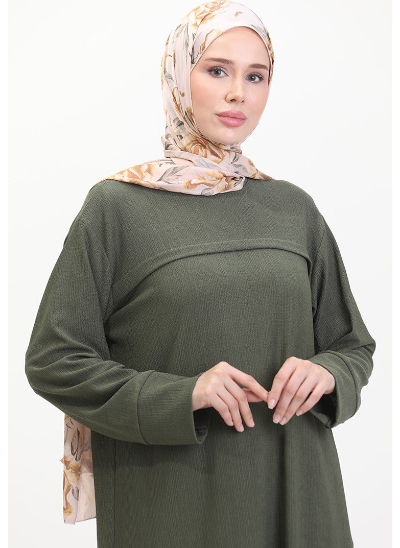 Sefa Merve - Bürümcük Fabric Front Striped Tunic 5105-04 Khaki - Image 1