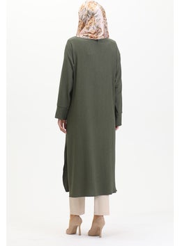 Sefa Merve Bürümcük Fabric Front Striped Tunic 5105-04 Khaki  - Image 5