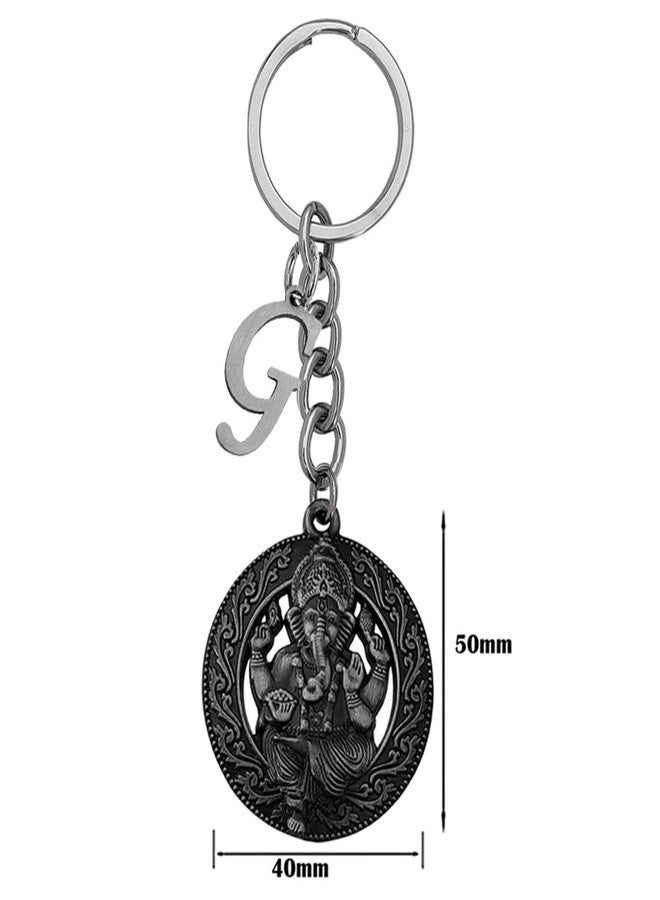 M Men Style Religious Lord Shri Ganesh With Initial Letter Alphabet -G Grey Zinc And Metal Keychain For Men And Women - Image 3