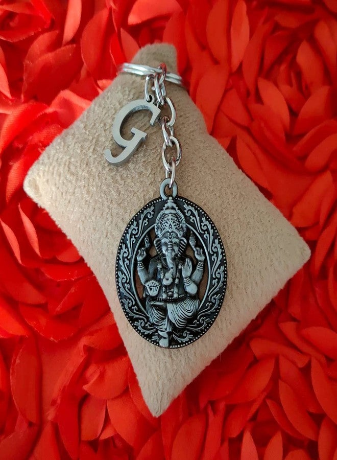 M Men Style Religious Lord Shri Ganesh With Initial Letter Alphabet -G Grey Zinc And Metal Keychain For Men And Women - Image 4