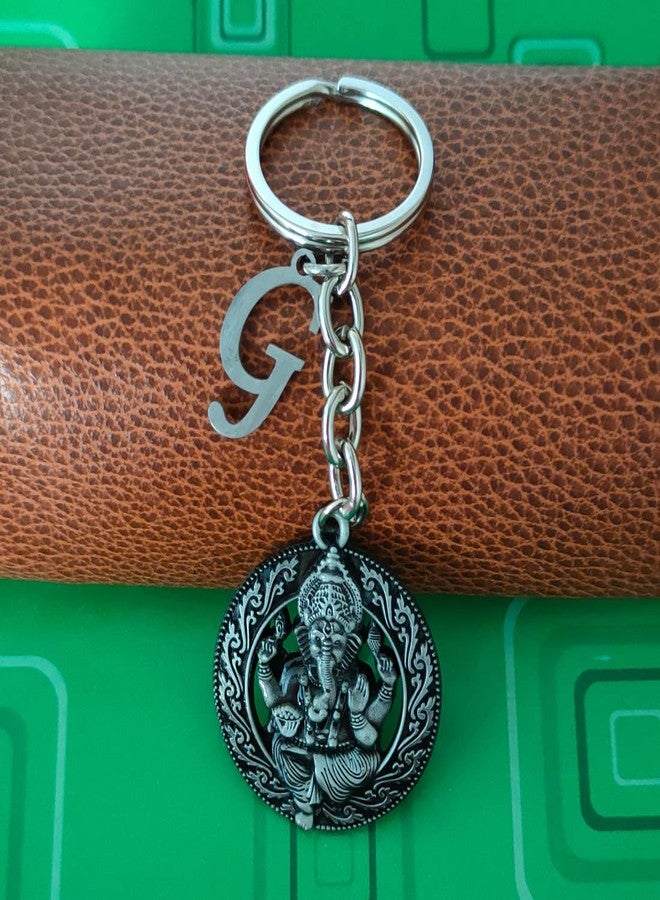 M Men Style Religious Lord Shri Ganesh With Initial Letter Alphabet -G Grey Zinc And Metal Keychain For Men And Women - Image 5