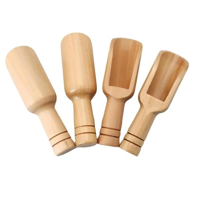Wooden Scoops - Mini natural wood spoons for bath salts, honey, jam, spices, sugar and tea powder, 7.5cm length, sold as a convenient four pack set - Image 1