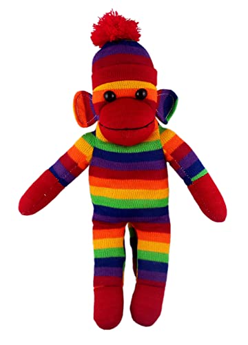 Plushland Adorable Sock Monkey The Original Traditional Hand Knitted Stuffed Animal Toy Giftfor Kids Babies Teens Girls and Boys Baby Doll Present Puppet 16 Rainbow - Image 1