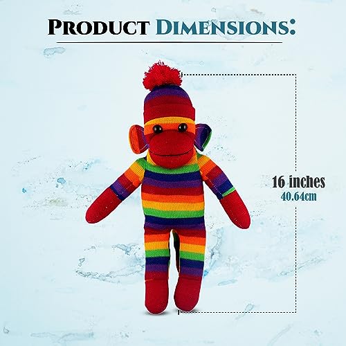 Plushland Adorable Sock Monkey The Original Traditional Hand Knitted Stuffed Animal Toy Giftfor Kids Babies Teens Girls and Boys Baby Doll Present Puppet 16 Rainbow - Image 5