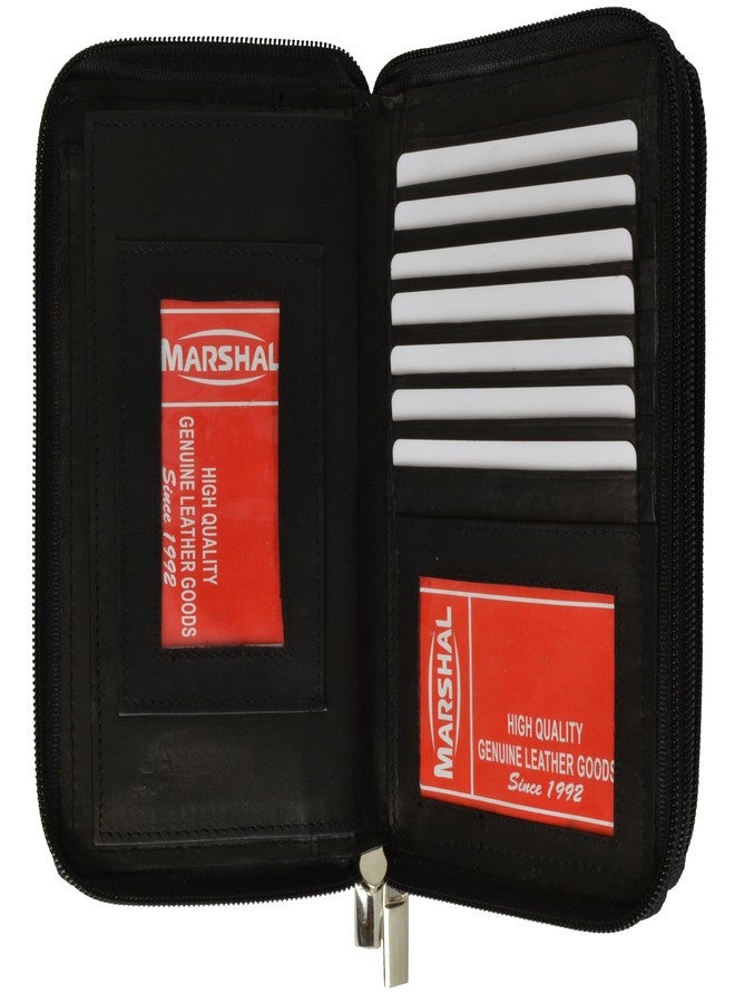 MARSHAL Ladies Checkbook Organizer Genuine Leather Zip Around Clutch Wallet - Image 3