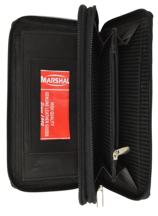MARSHAL Ladies Checkbook Organizer Genuine Leather Zip Around Clutch Wallet - Image 2
