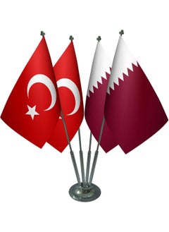 Saturn Table Top Qatar Flag Turkish Flag Set of Four Chrome Poles Table Flag