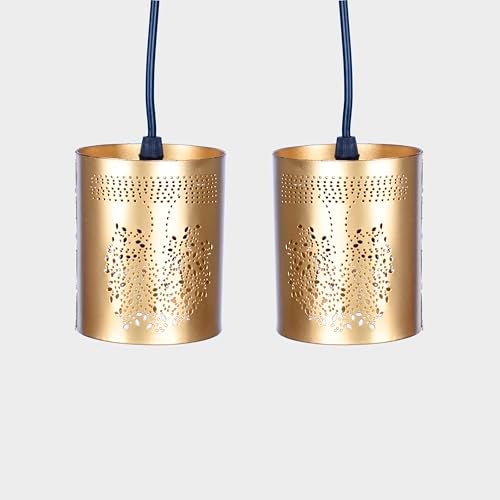 BENE Kyle Pendant Lamp, Mild Steel Indoor Modern Hanging Lamp, E-27 Base Ceiling Hanging Light for Home Decor, Kitchen, Living Room, Bedroom, 8 cm (Golden, Pack of 2 Pc) - Image 2