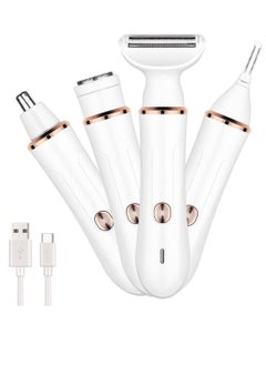 Electric Razor for Women, Hair Trimmer for Bikini Legs Womens Shaving Eyebrow Lips Body Face Beard Mustache Nose Arm Armpit Facial Hair Removal for Women's Shaver 4 in 1 Kit, Type-C Charging Port