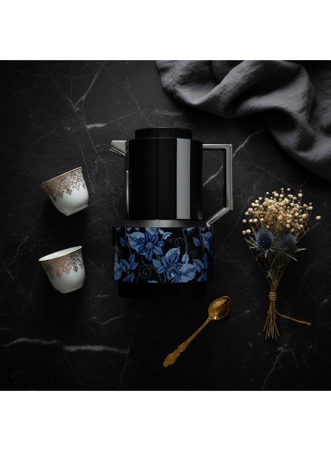 Parati 1L Vacuum Flask – Black | Silver & Blue Floral - Image 3