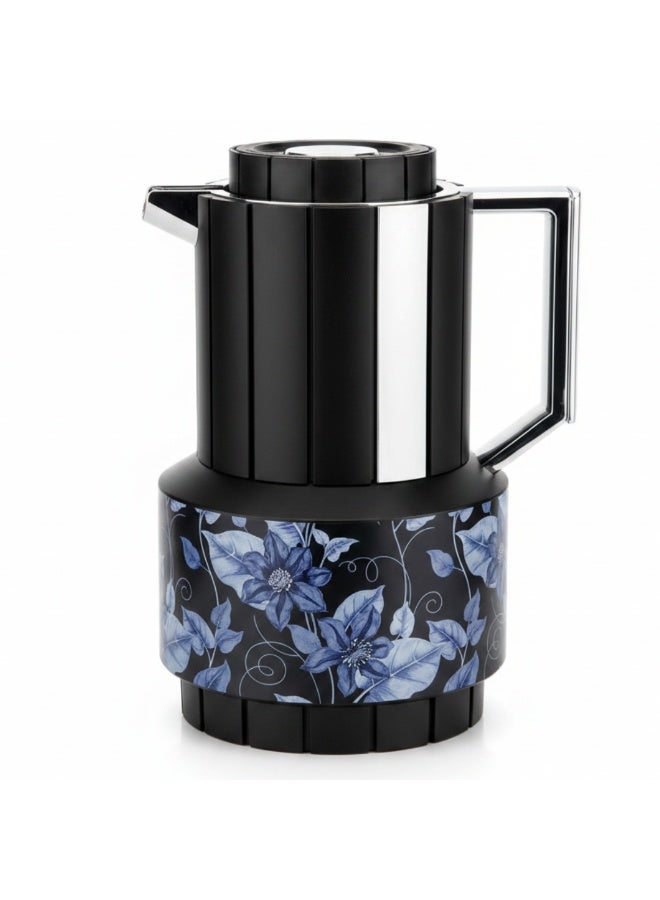 Parati 1L Vacuum Flask – Black | Silver & Blue Floral - Image 4