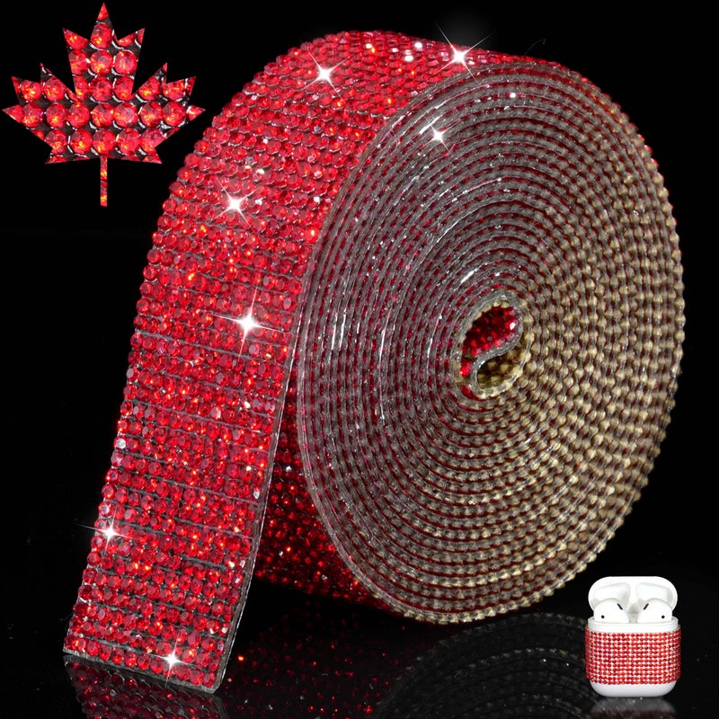 LOCACRYSTAL Bling Crystal Rhinestone Ribbon Self-Adhesive Iron-on DIY Glitter Diamond Stickers for Crafts Cars Clothing Decoration(1.06inch 3Yards Red) - Image 1