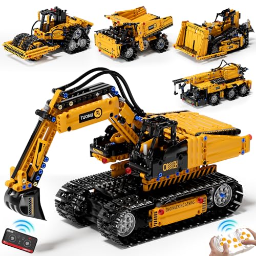 DOLIVE 5 in 1 STEM Building Block Set for Kids Ages 814 Remote Control and App Controlled ExcavatorCraneTruckBulldozerRoller Birthday Gift for 8 9 10 11 12 Years Old - Image 1
